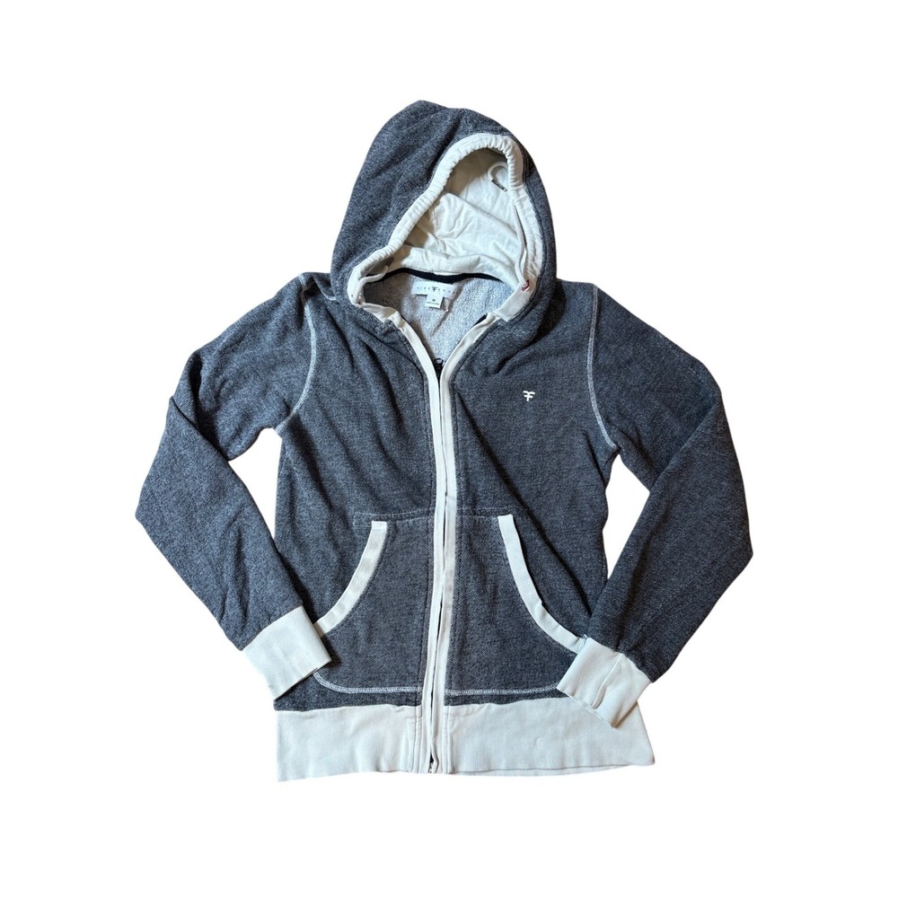 Five Four Zip Up Hoodie Mens Grey White Contrast Trim Cotton Sweatshirt SIZE M